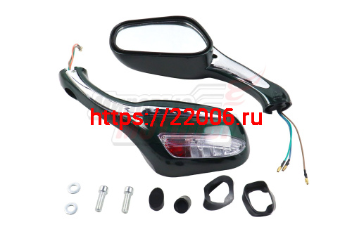 Зеркала (070) пласт.Каплевидные объемные зеленые, поворотник (круглый разъем под скутер) Зеркала (070) пласт.Каплевидные объемные зеленые, поворотник (круглый разъем под скутер)